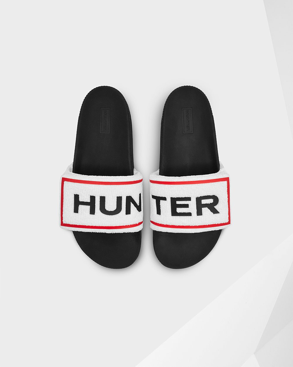 Womens Hunter Original Terry Towelling Logo Adjustable - Slides Black/White - 1957-VCSZE